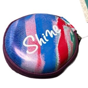Ear bud or ear pod tech case holder, colorful design, says “Shine”